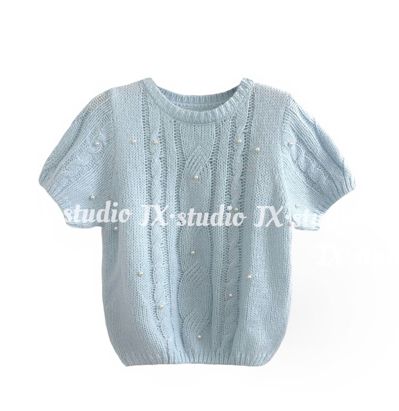 静贤【西江月】春季新款韩版百搭羊毛针织短袖