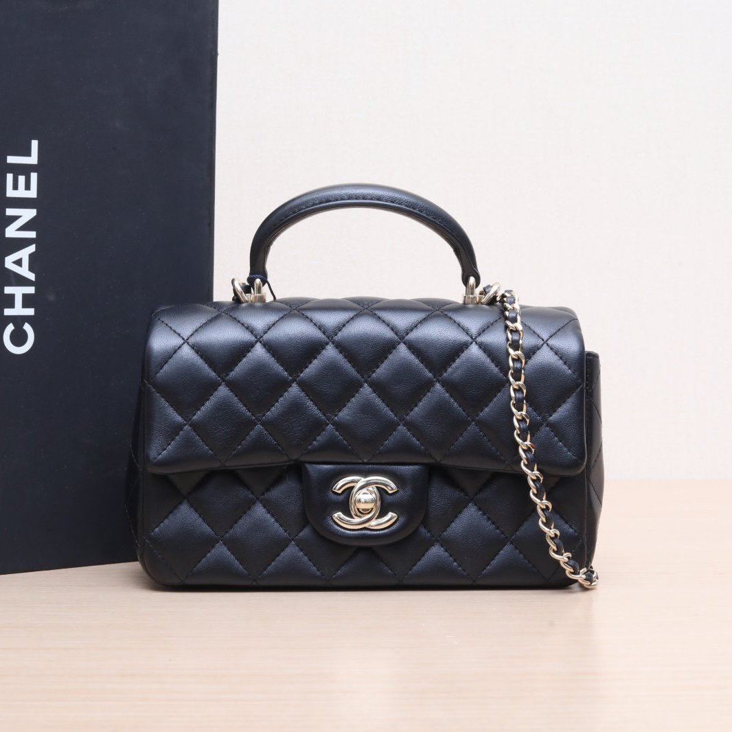 95新 Chanel/香奈儿 全34999 定双双 CF 手柄大Mini 黑色 芯片开