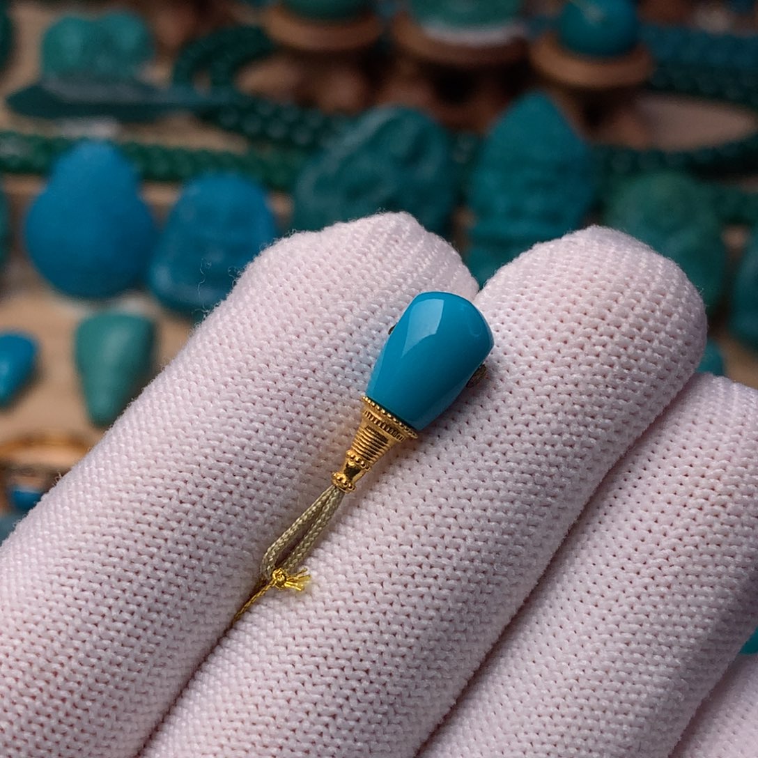 18K金镶嵌绿松石珠宝奇石7.5m m