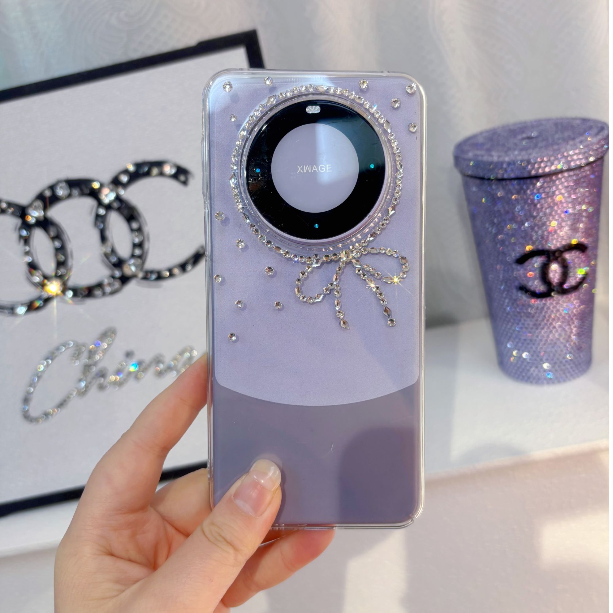 手画蝴蝶结mate70小清新16promax水钻贴钻全包手机壳透明奢华个性