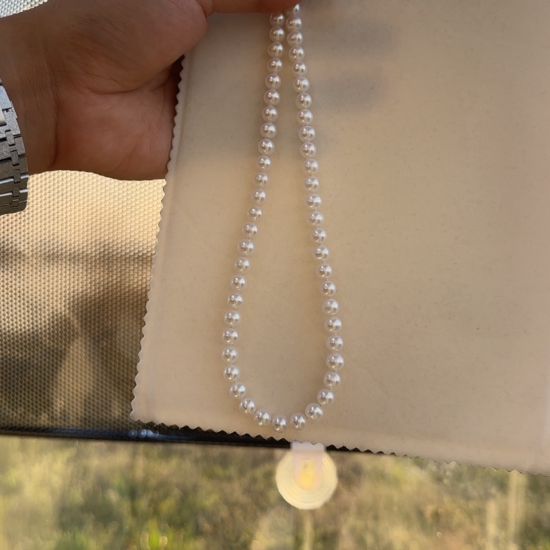 淡水珍珠银S925镶嵌颈饰7-8无核极光镜面正圆炫彩