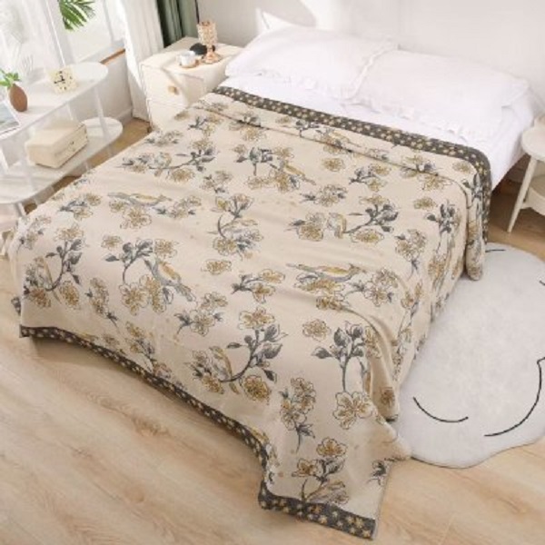 x【床盖-莺歌燕舞-米-200】200*230CM汉麻多层纱布亲肤通用床盖