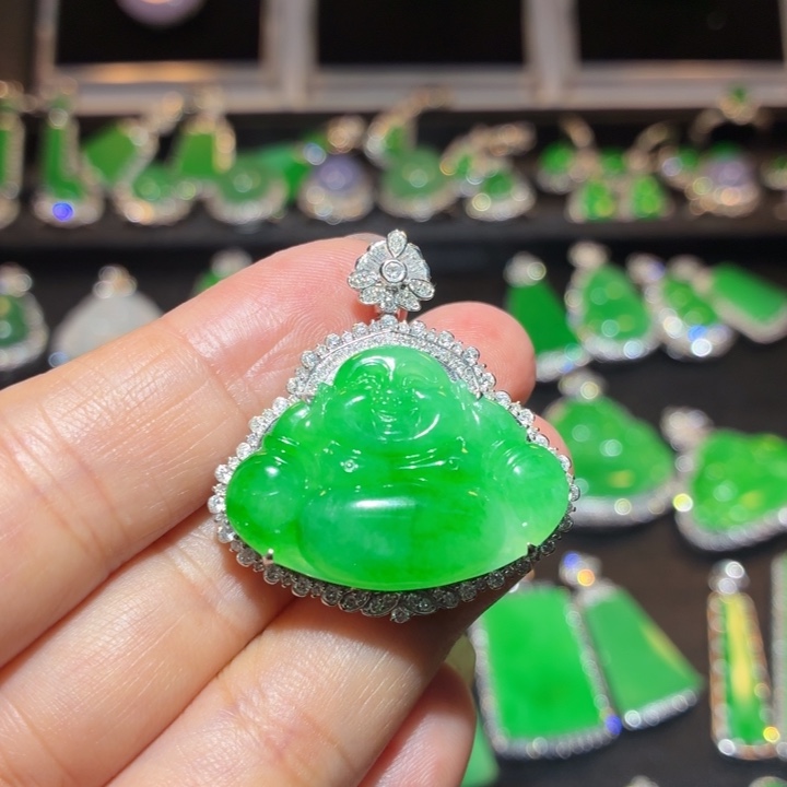 翡翠18K金镶嵌吊坠(不含链)翡翠