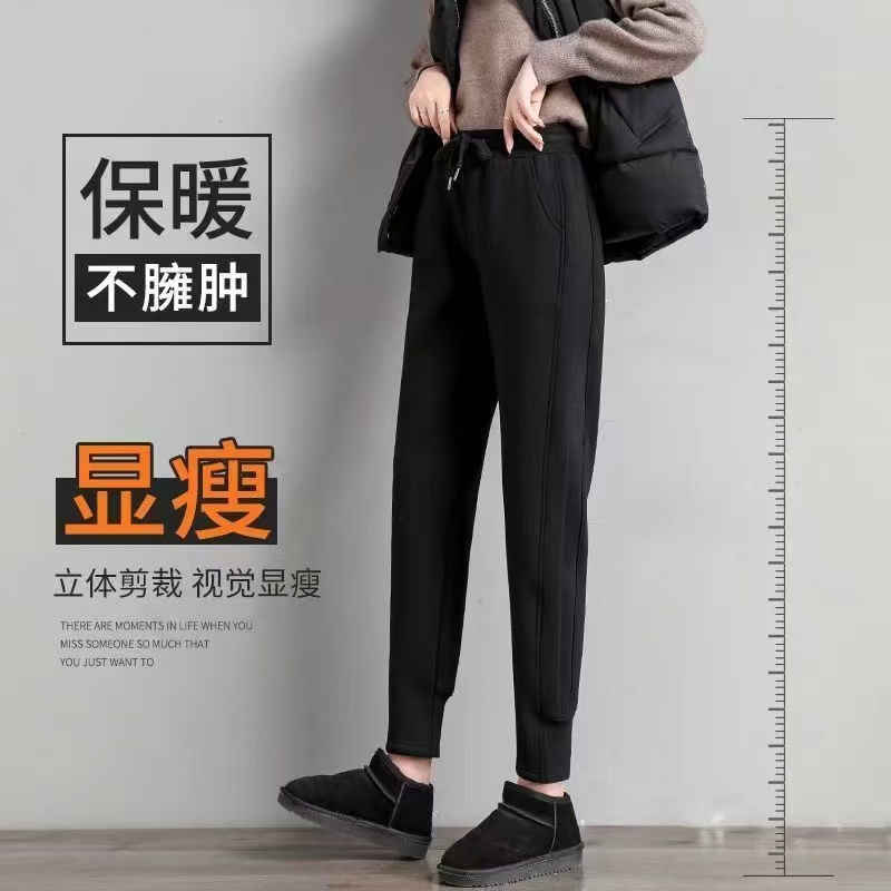 外贸高品质羊羔绒加厚加绒女秋冬休闲束脚哈伦运动卫裤