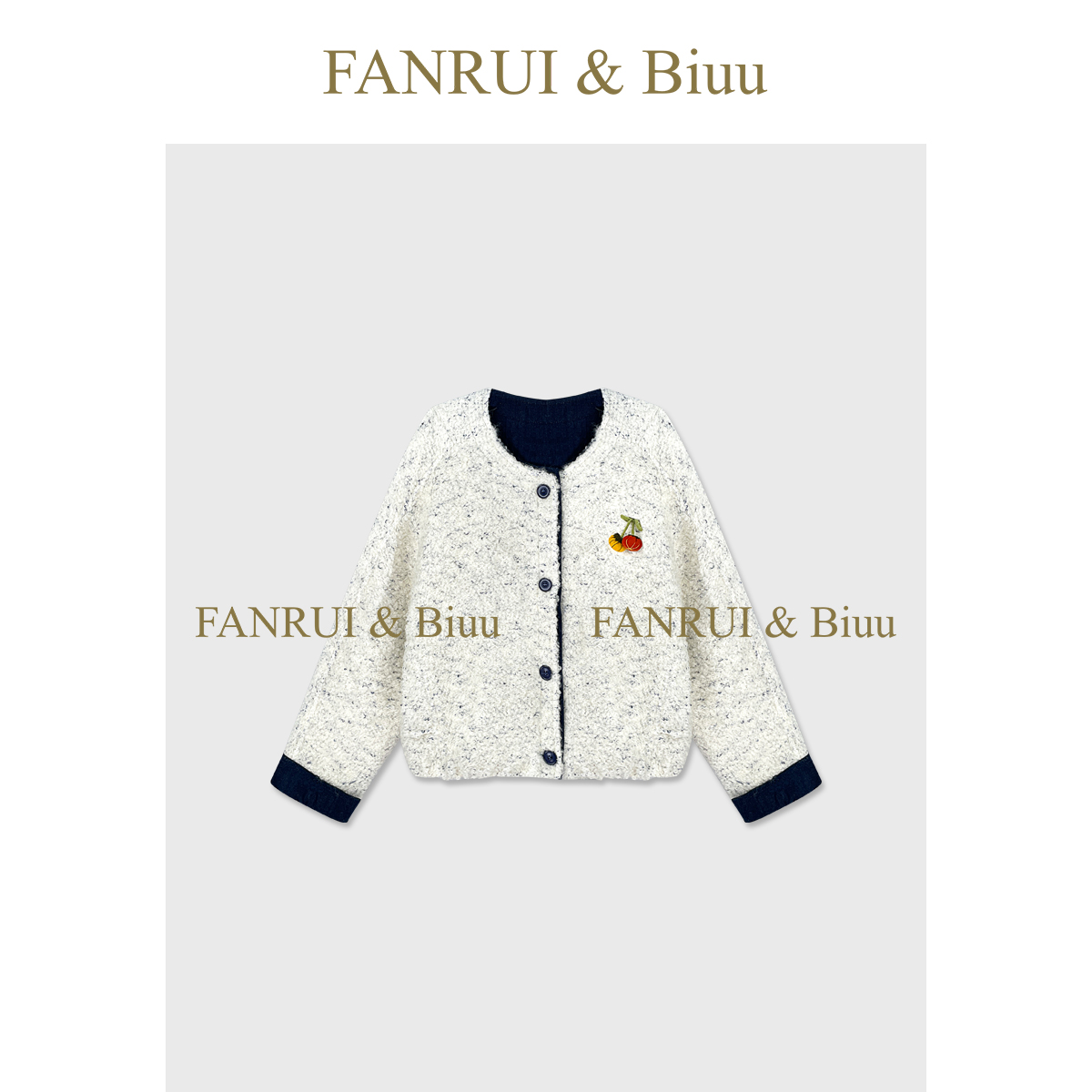 FANRUI/泛芮「霁灰樱华」羊毛轻奢洋气高级感双色百搭外套女B18863