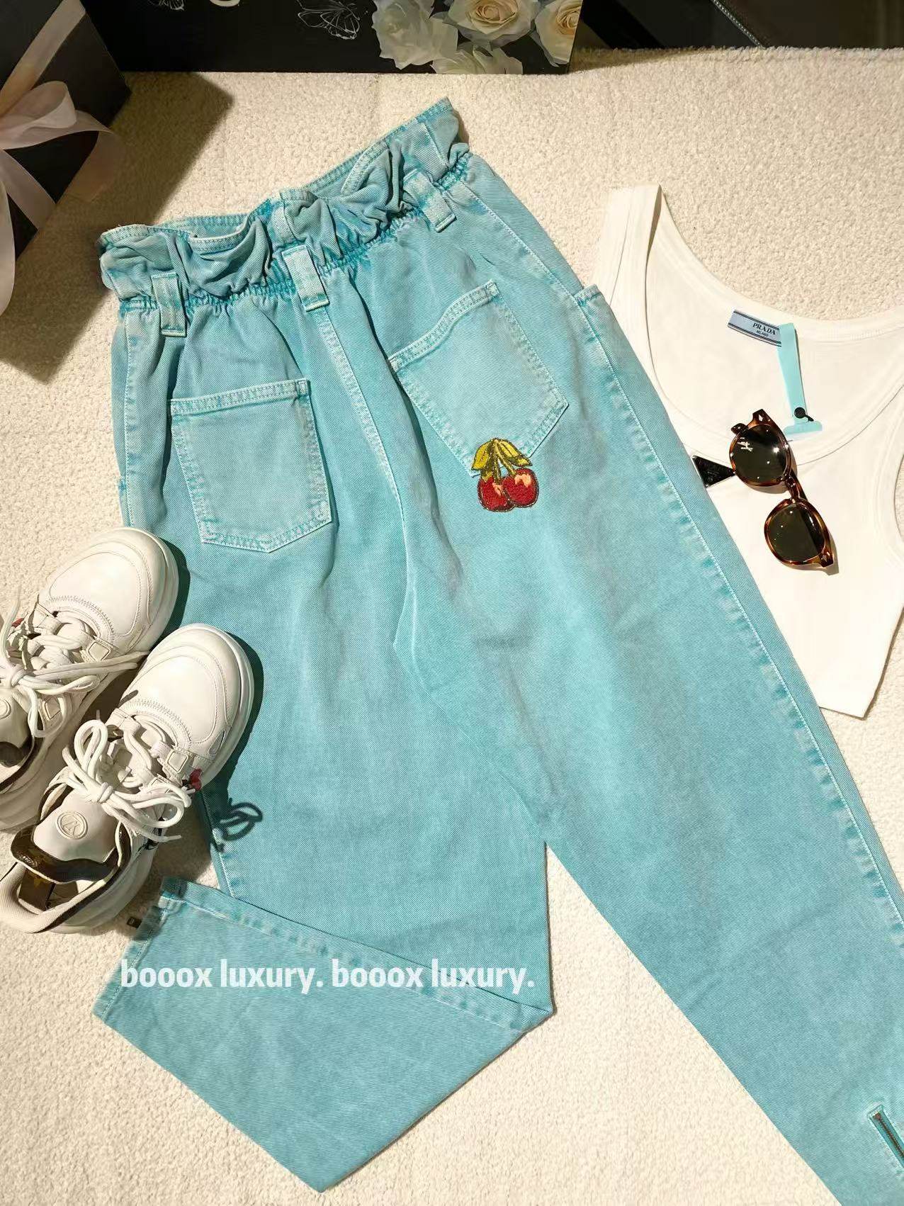 95新 GUCCI/古驰 yy1388 棉 樱桃刺绣牛仔裤 26码