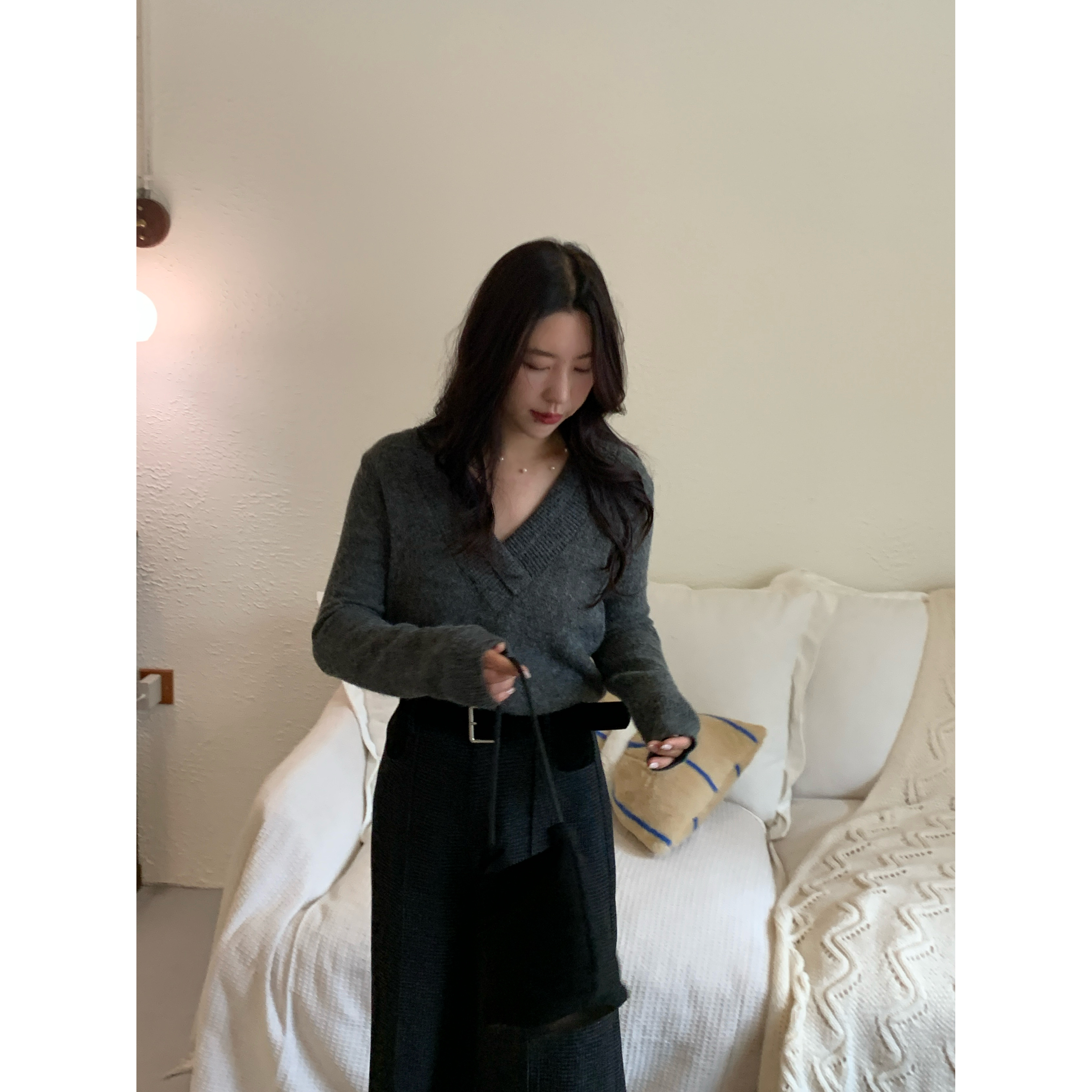 韩代.可盐可甜 v领毛衣 L25101755 L25101754