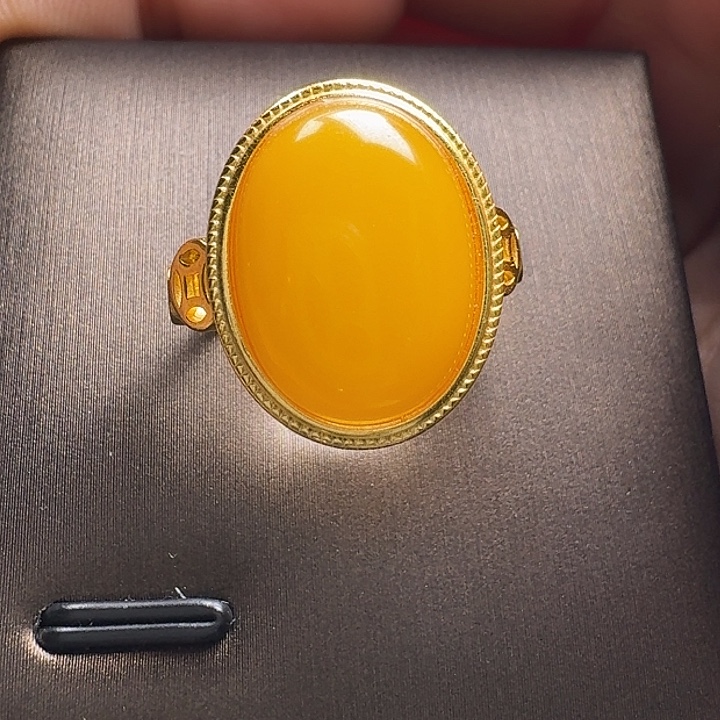 高***菜蜜蜡银S925镶嵌戒指戒指