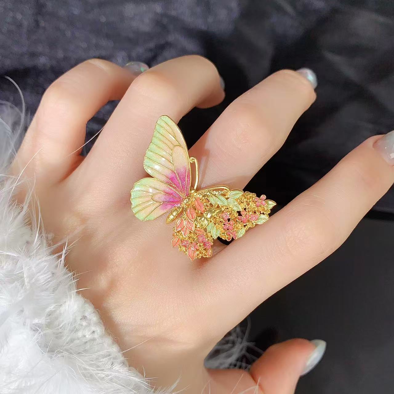 【新美源】足金999 精品烧蓝 繁花似锦开口戒16.49克