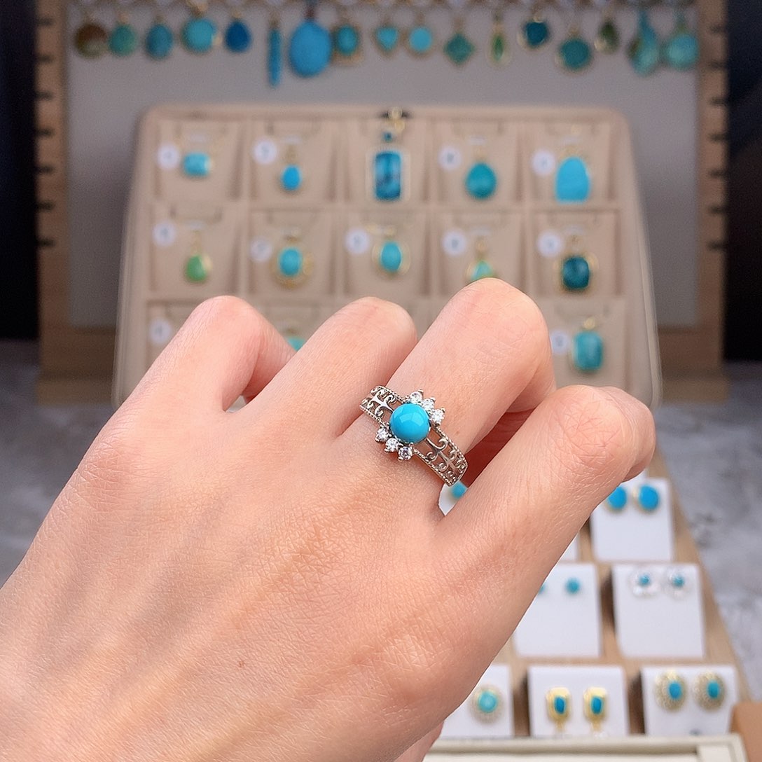 绿松石戒指银S925镶嵌