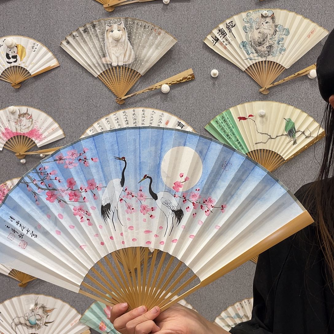 书法95寸玉竹-纯手绘-文玩扇骨（默认粘好）