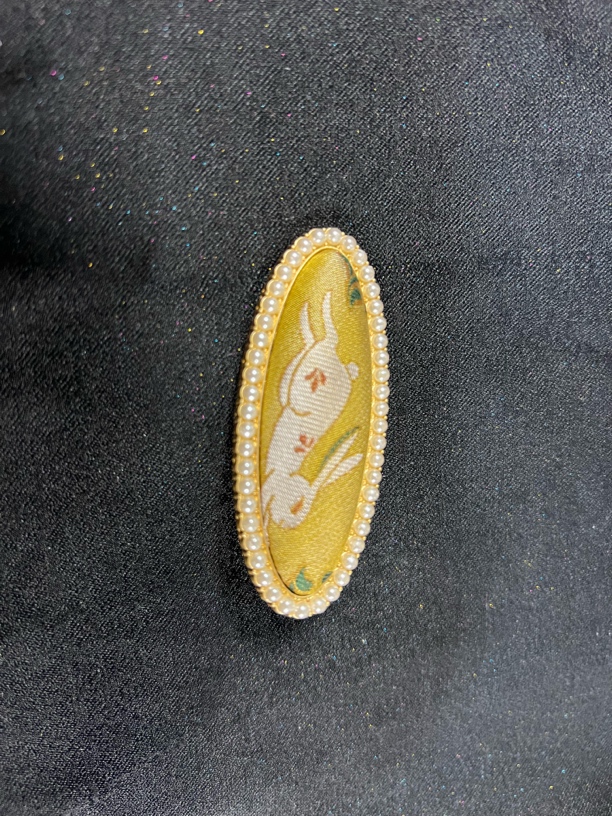 名家宋锦小白兔珍珠发夹