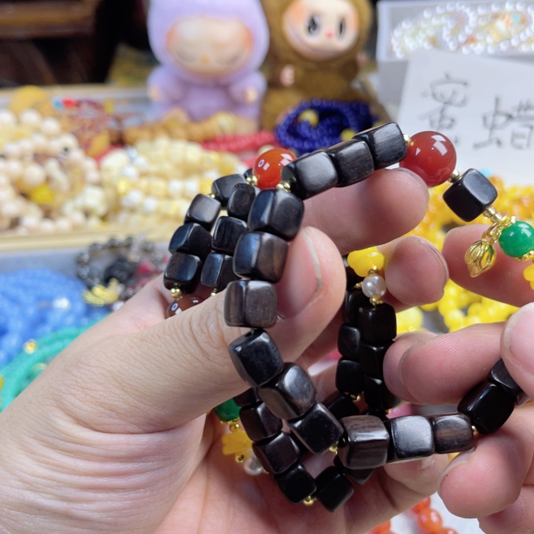 檀香紫檀（小叶紫檀）手串银S925镀金镶嵌