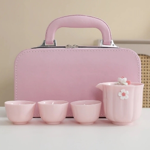 KK0360-粉色便携式旅行套快客杯（2+3）