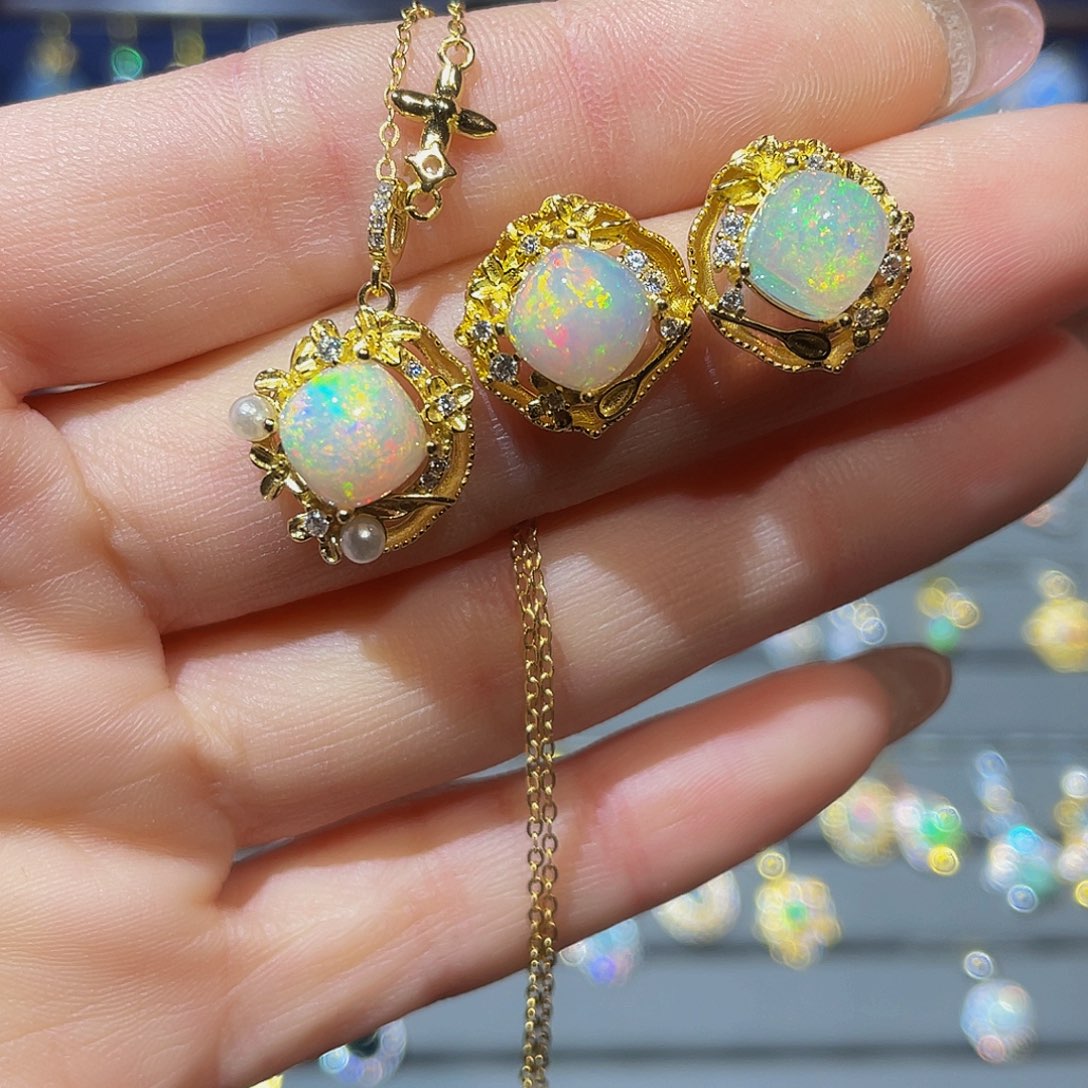 欧泊欧泊吊坠耳饰银S925镶嵌灵*