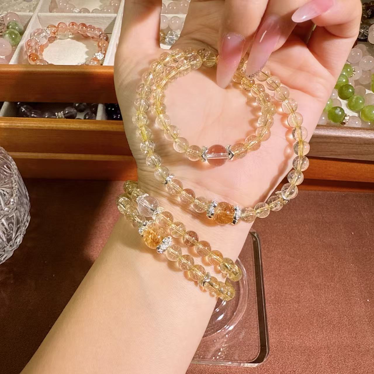 【黄水双圈】天然女款轻奢叠带超闪适合多圈佩戴