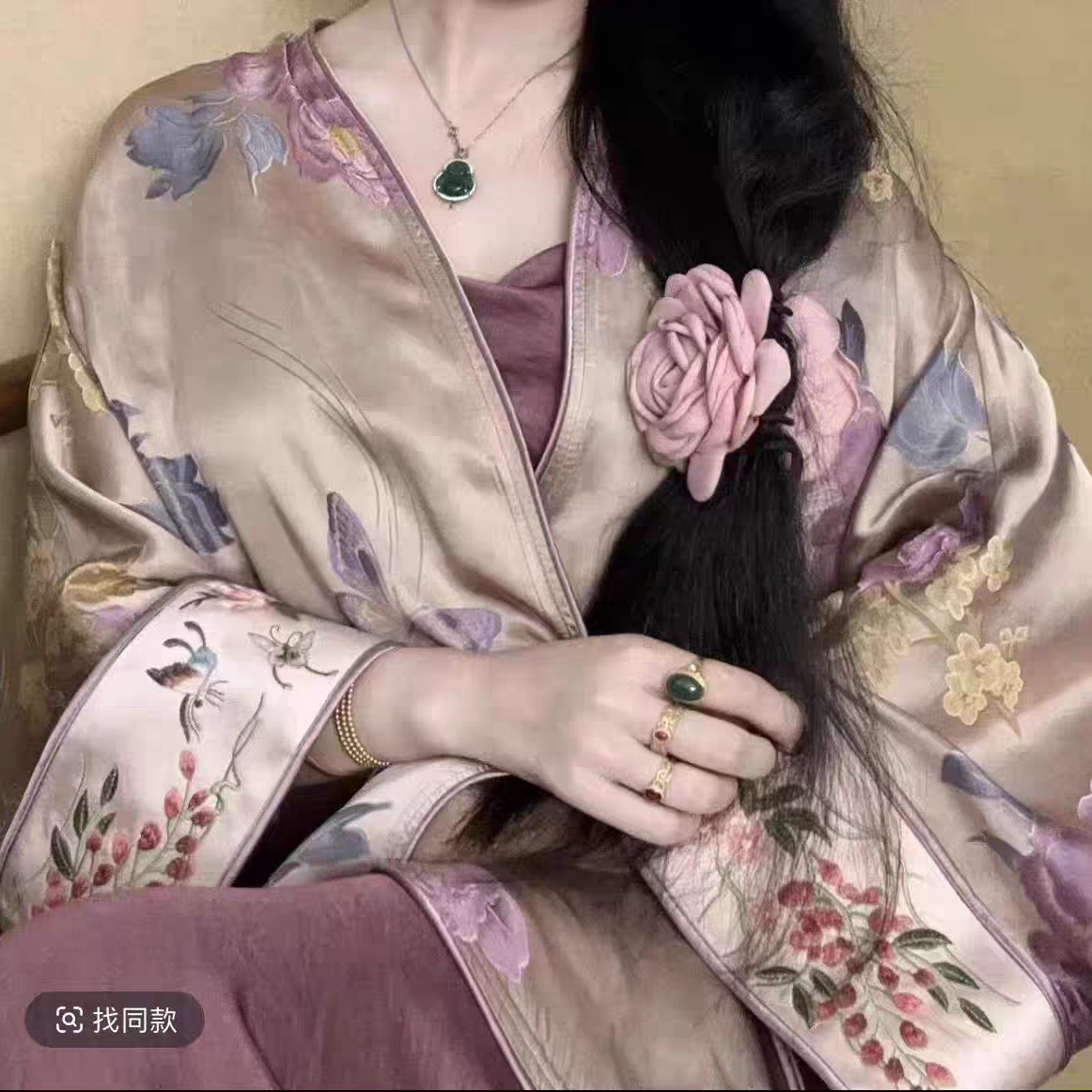 紫色雍容华贵丝缎太太服外套0822（实物直播间展示为准）