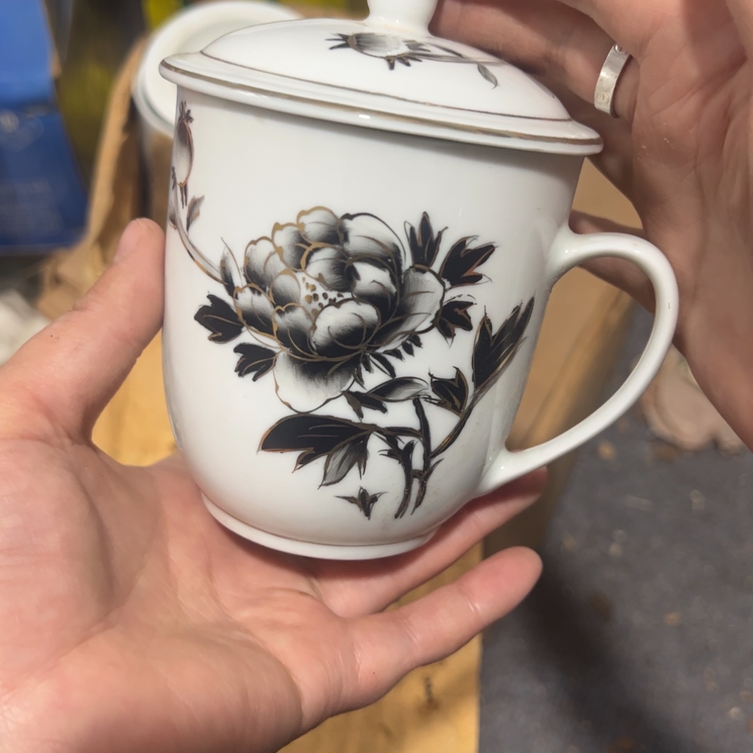 陶其他手绘墨彩牡丹办公杯