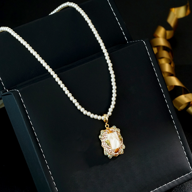 莫奈花园系列天然巴洛克方糖魔镜可拆卸吊坠项链