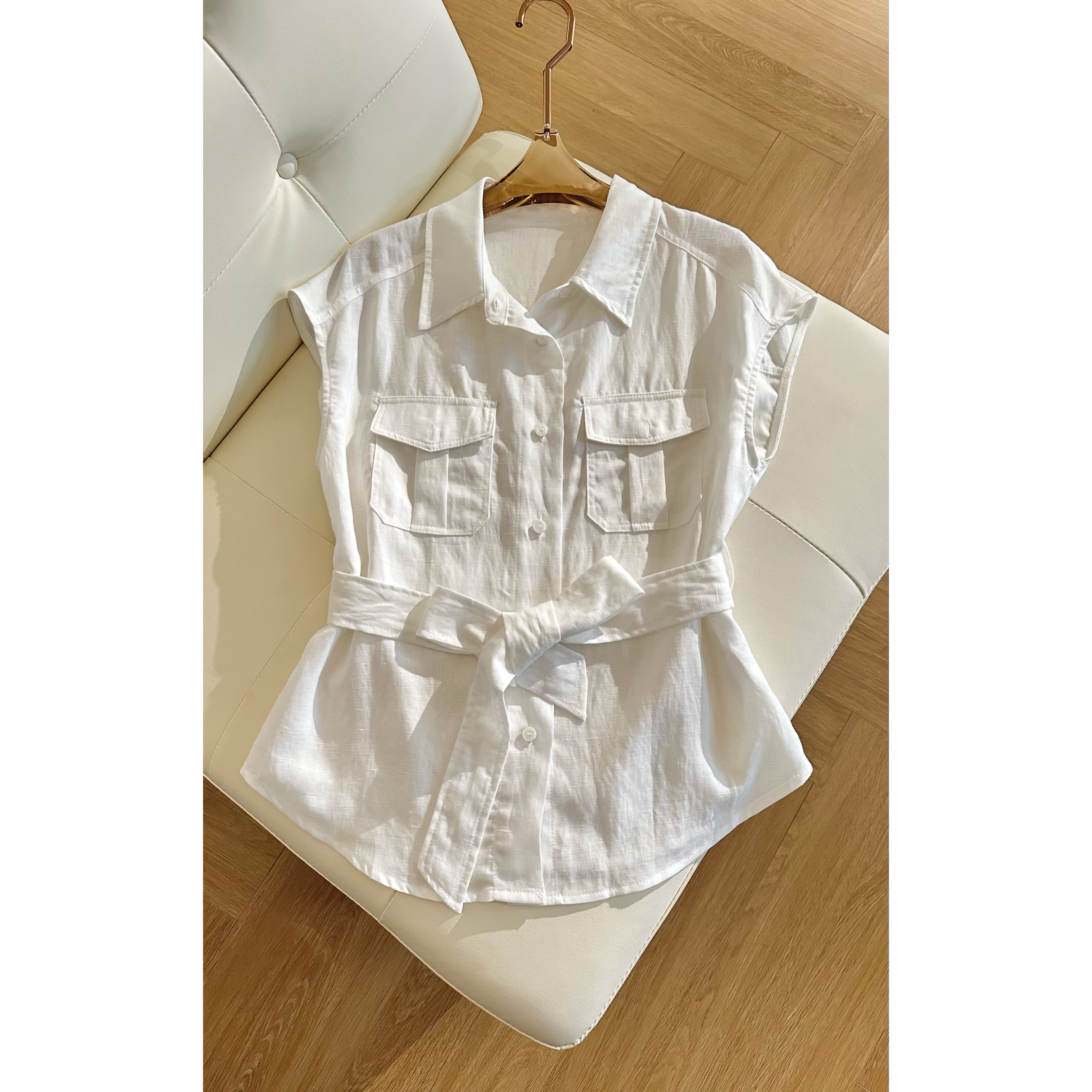 【雨露】路蔓法夏季气质时尚设计感百搭修身无袖腰带上衣MF-1752