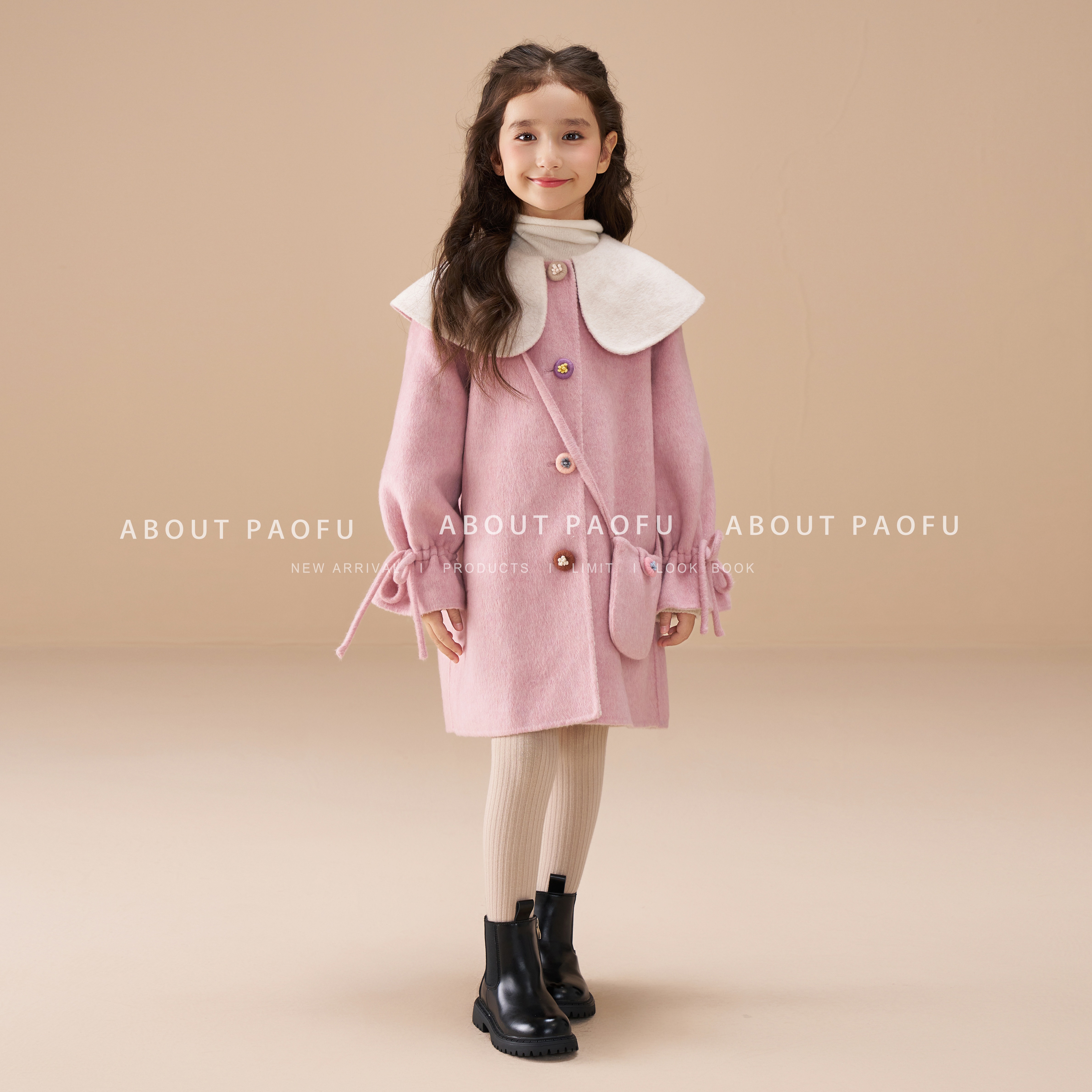 【洛可】泡芙定制2025冬款纯手工双面绵羊毛女童长款大衣 DY1250803