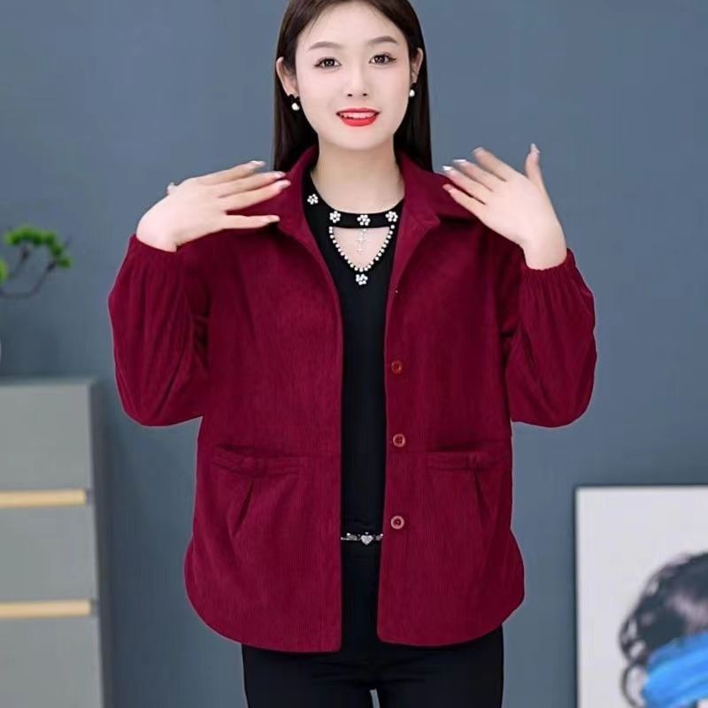2025秋中老年女装灯芯绒妈妈装新款时尚洋气衬衫上衣休闲外套