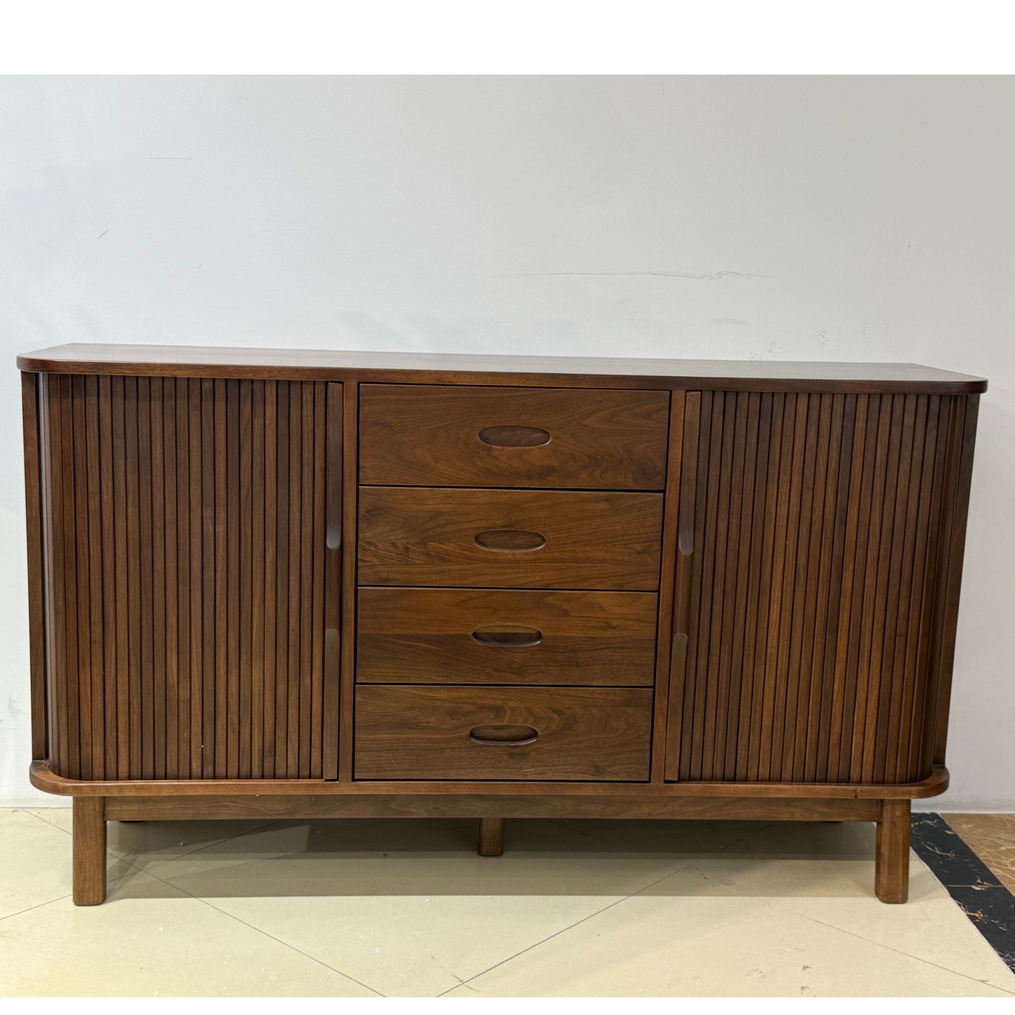 澜庭阁 北美黑胡桃木餐边柜北欧实木家用储物柜客厅靠墙