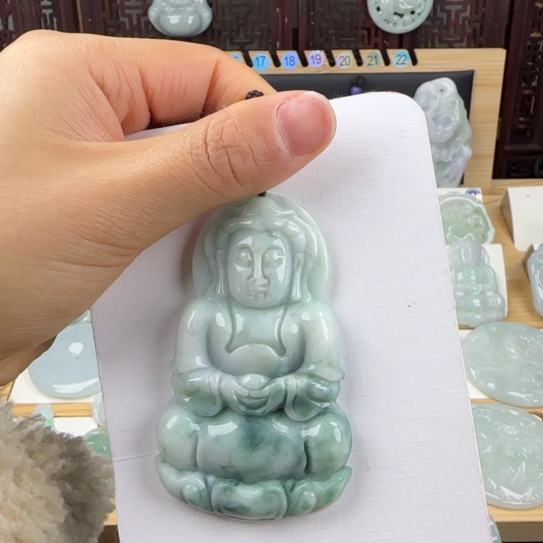 杀***花翡翠未镶嵌颈饰观音