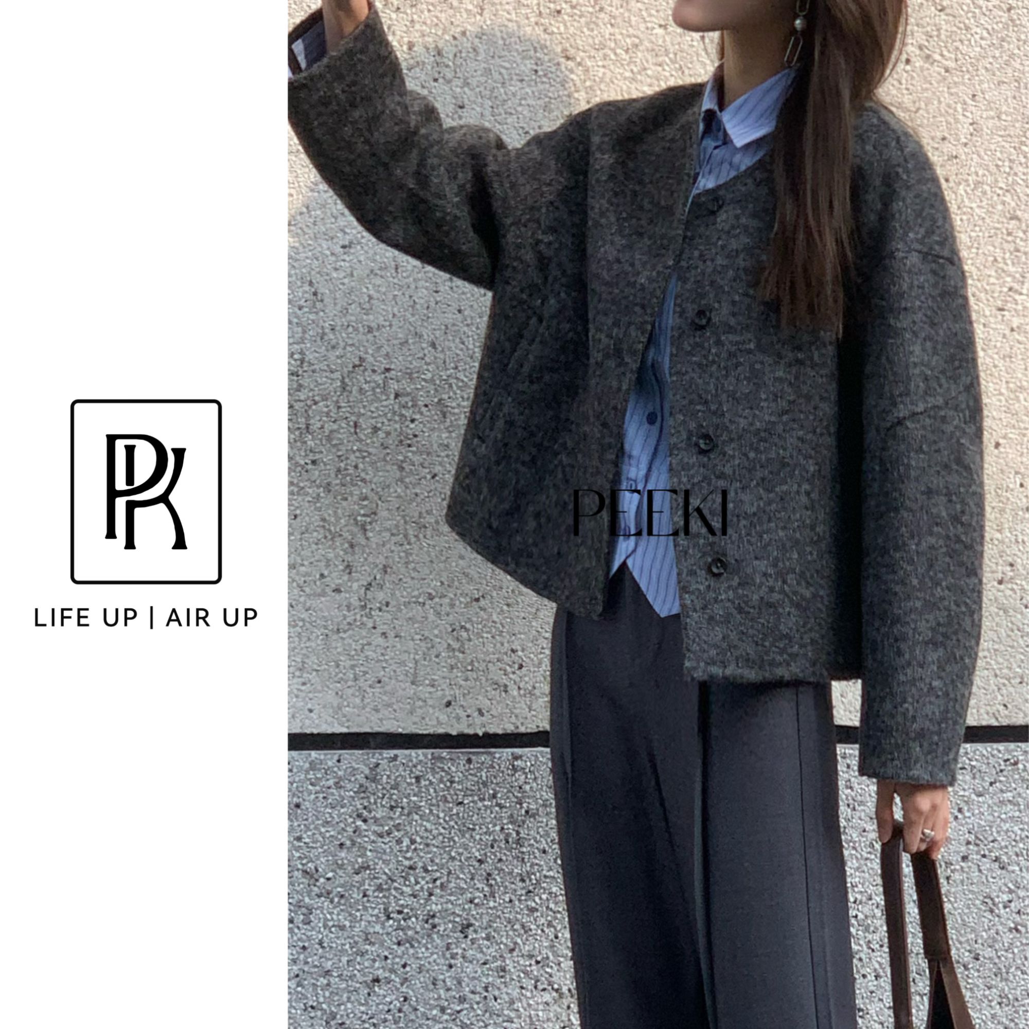 PEEKI/秋冬新款 100%绵羊毛 气质百搭 极简通勤短款呢子外套/2503