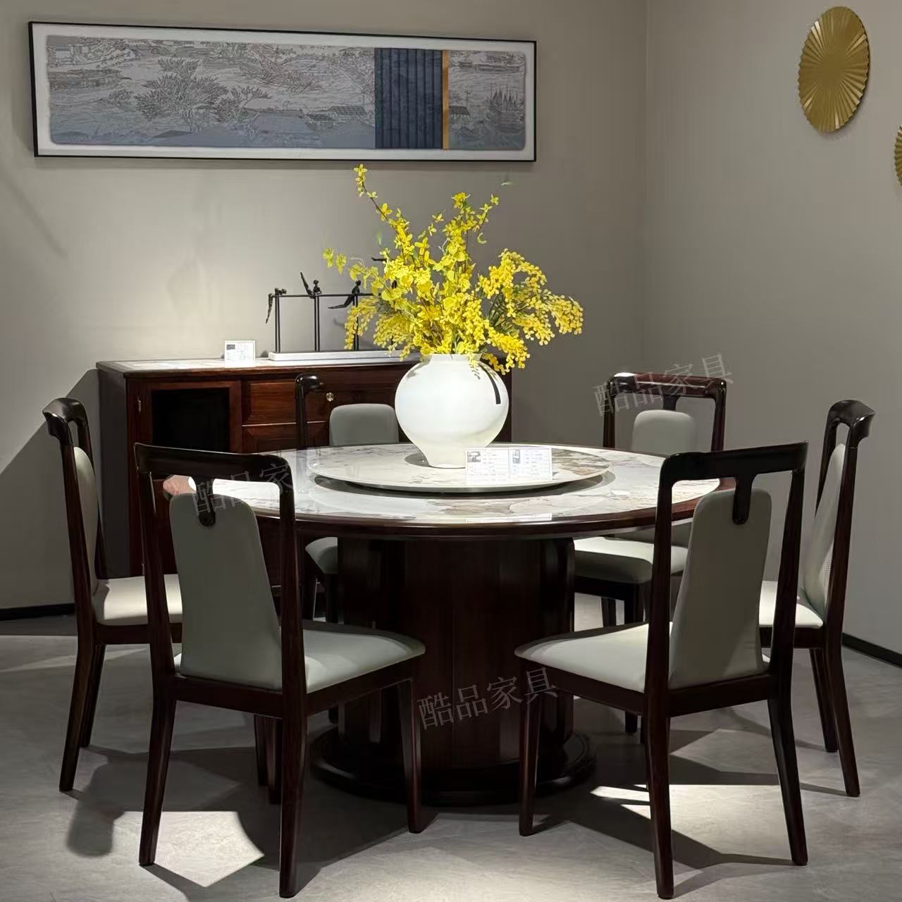 【乌金木】831-8圆餐台1380/1500*750