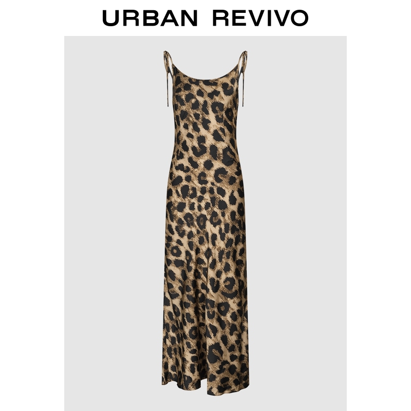 UR2025夏季新款女装复古设计感豹纹印花吊带连衣裙UIG750025