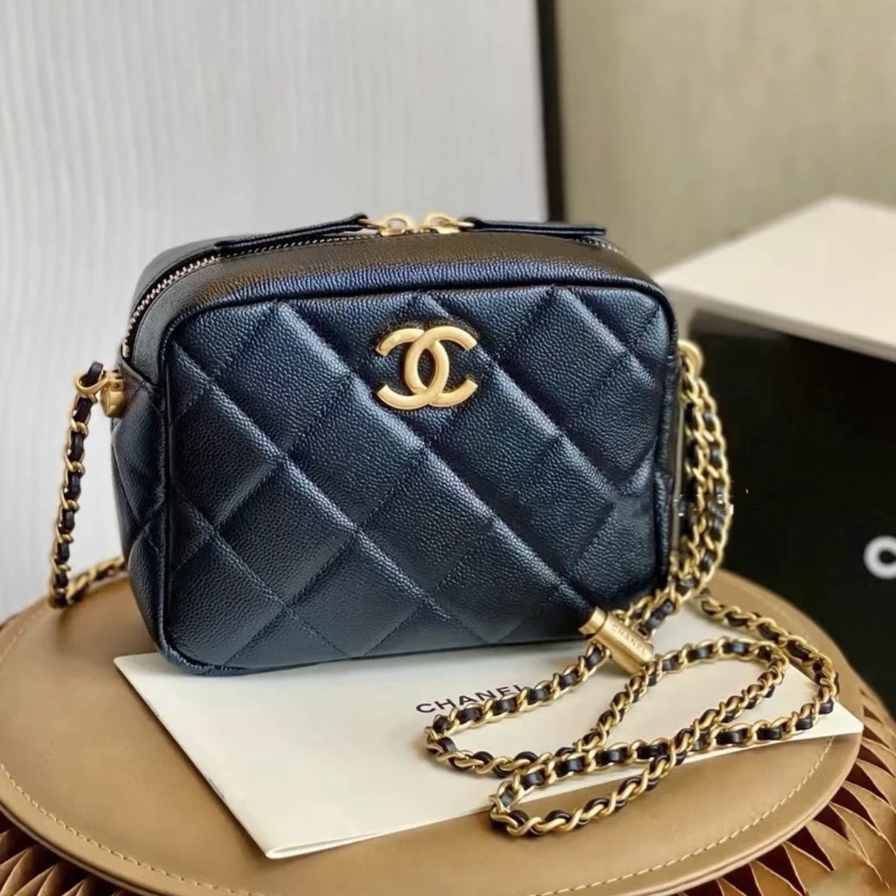 99新 Chanel/香奈儿 蔚蓝中古/21K海军蓝幻彩相机包