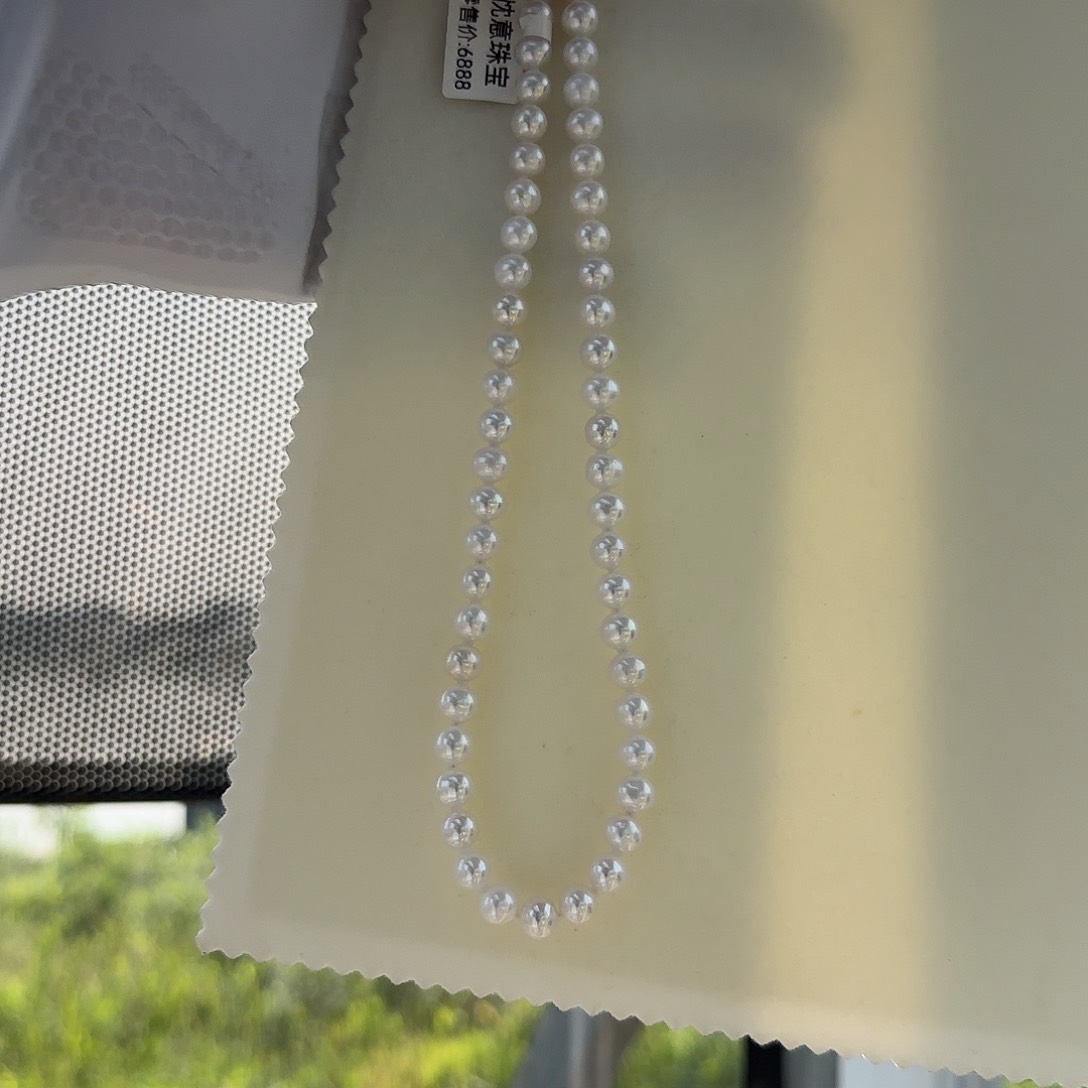 淡水珍珠银S925镶嵌颈饰7-8无核极光镜面正圆炫彩白亮