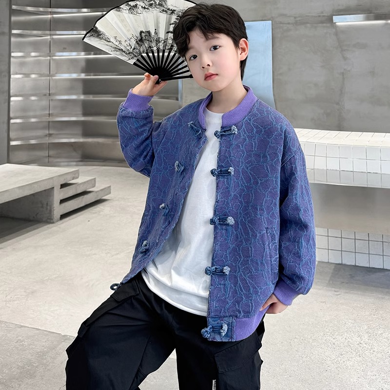  儿童装男童中国风外套2025新款童装春季男孩春秋款牛仔唐装汉服