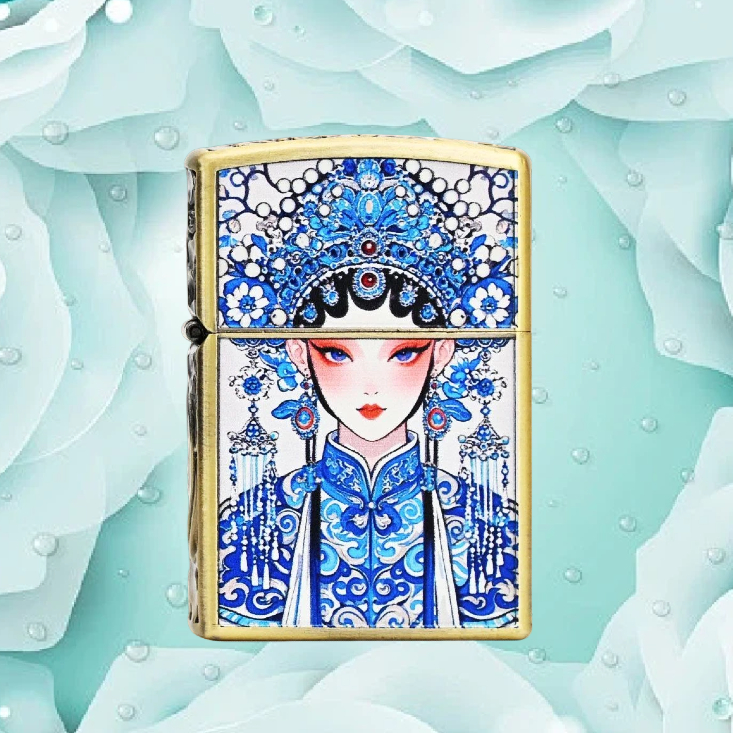 ZORRO佐罗青铜青花旦美女防风油打火机送男士无油