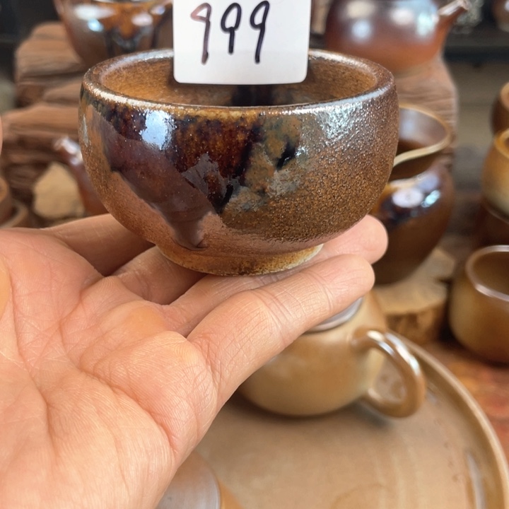 杯时**流建水紫陶白泥柴烧杯