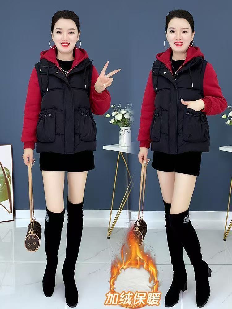 假两件棉服女休闲爆款加绒加厚洋气拼接棉袄妈妈高端冬季棉衣外套