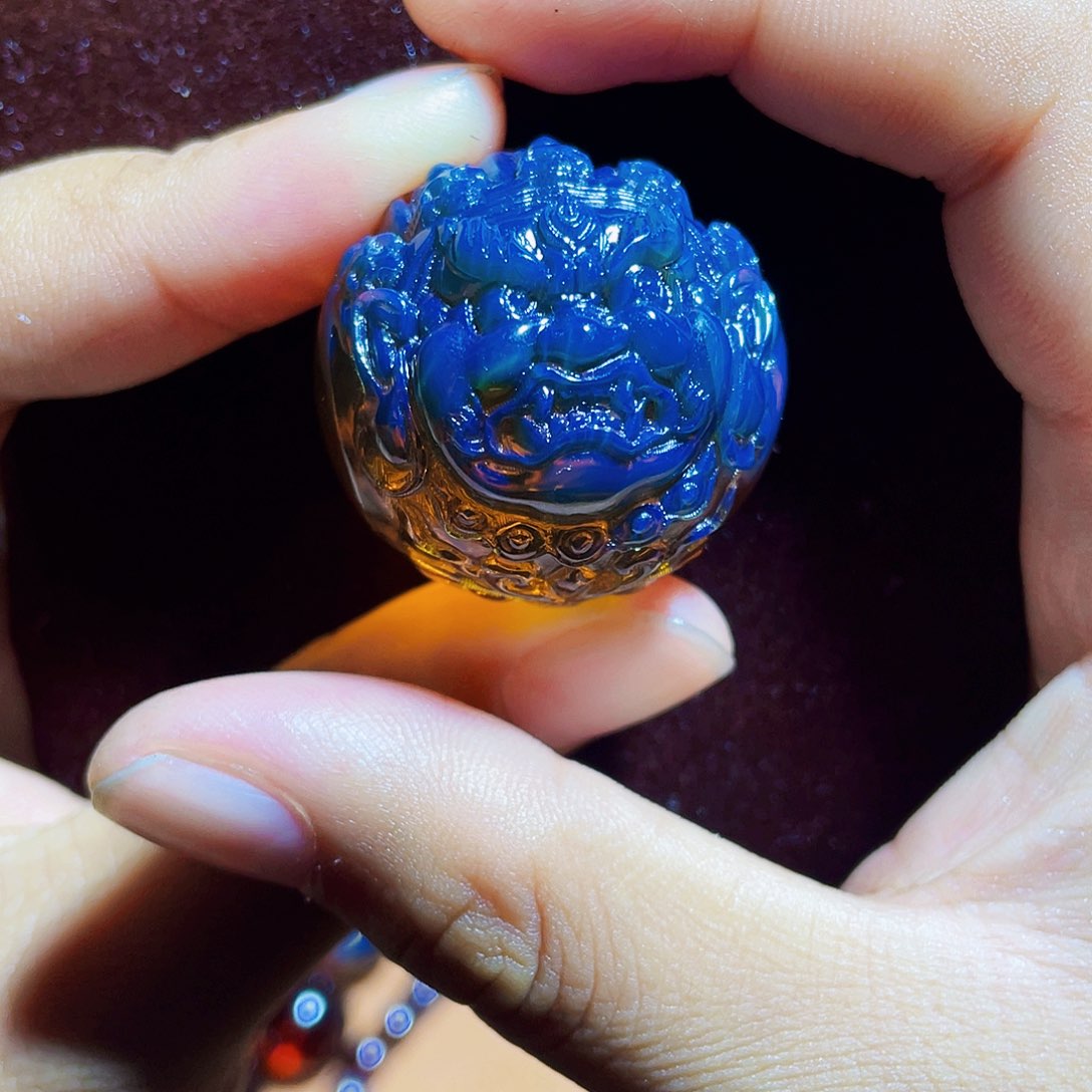 蓝珀裸石未镶嵌血蓝茶31加大黑天