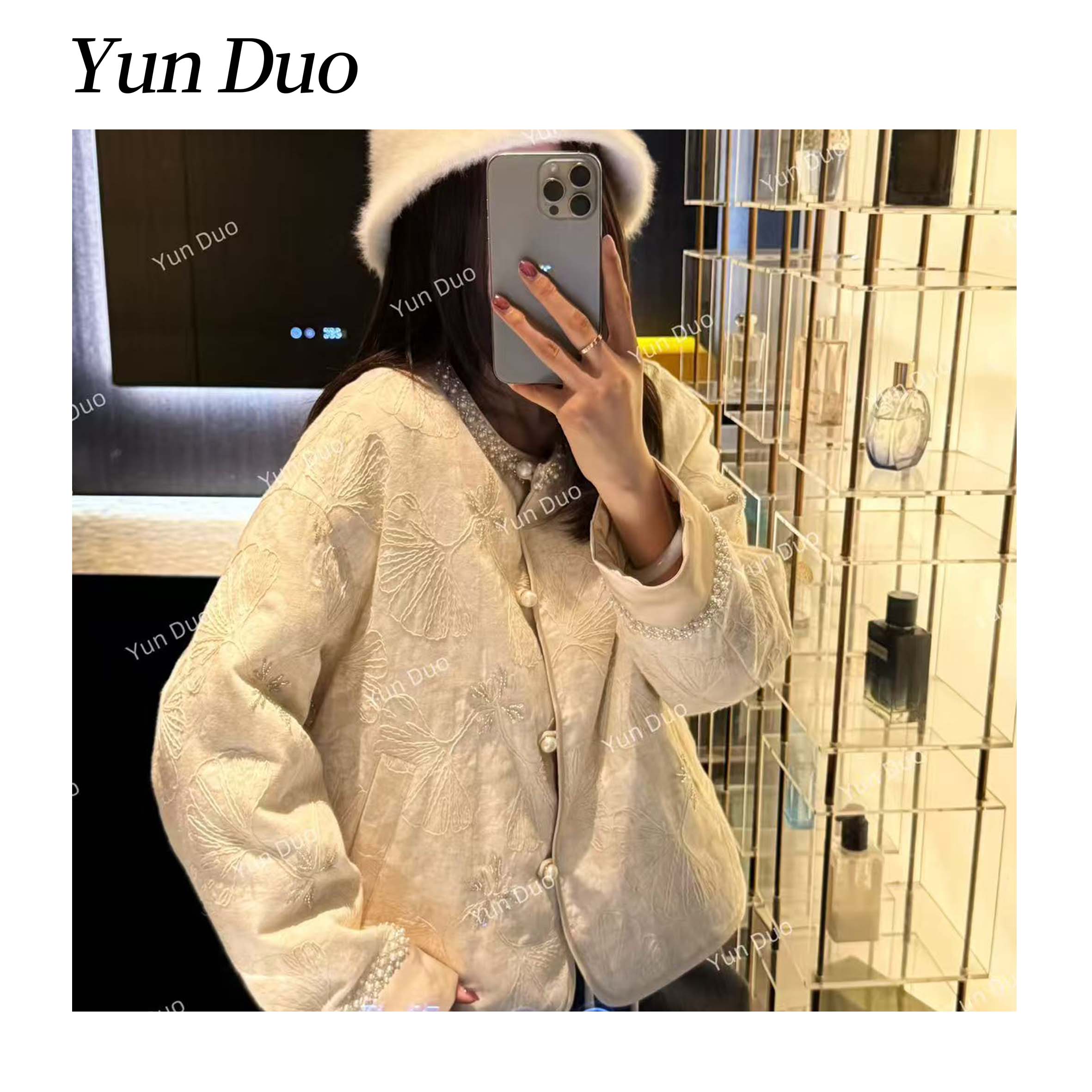 云朵定制【钗头凤】新中式轻奢重工钉珠立体浮雕羽绒外套LF45