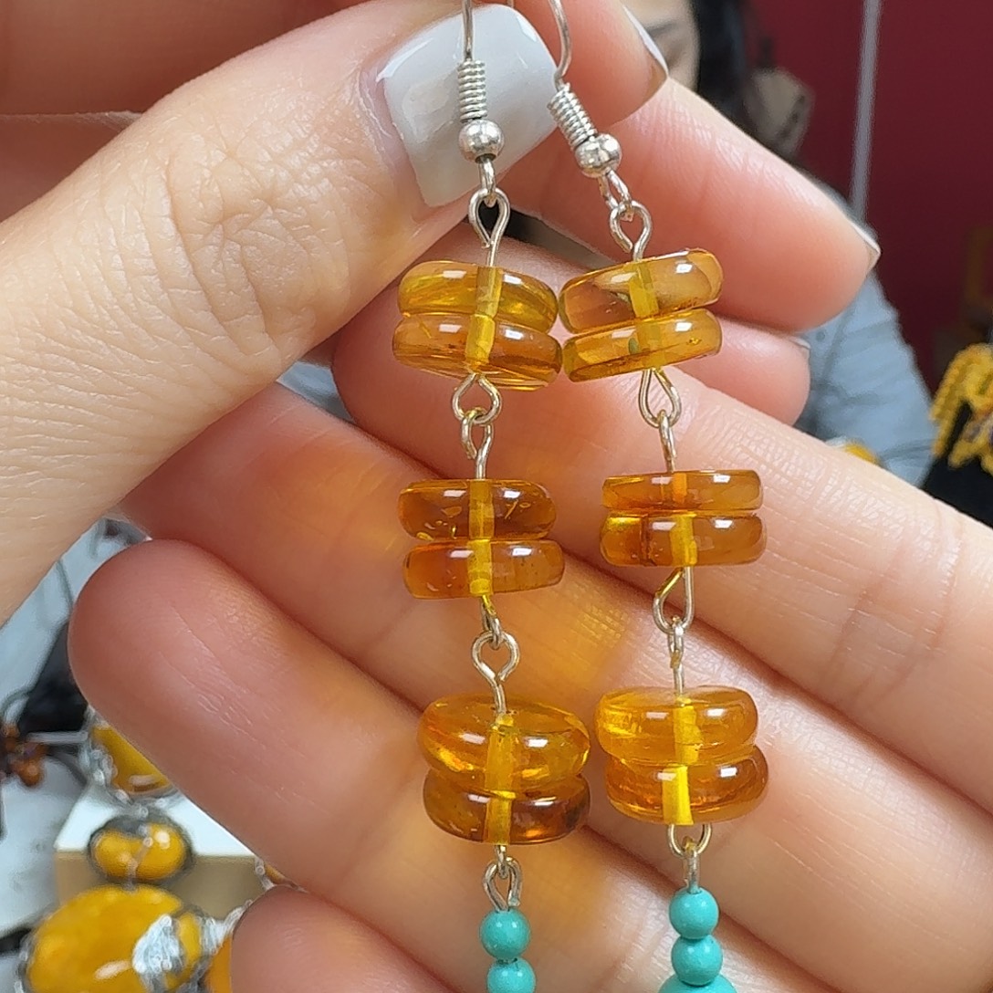 琥珀未镶嵌耳饰耳坠