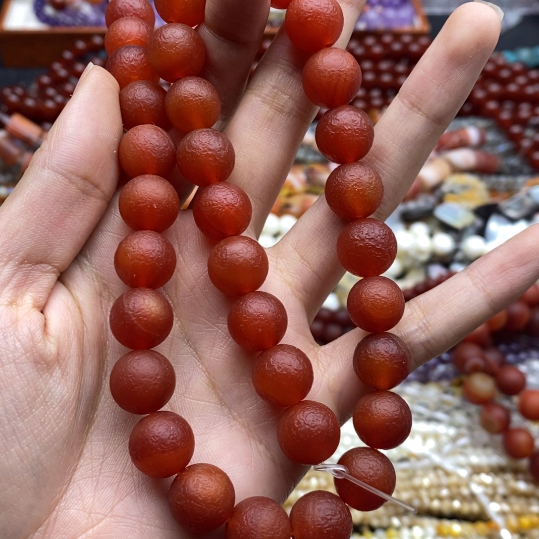 玛瑙/玉髓未镶嵌珠宝半成品一条装纯天然橘皮红玛瑙圆珠12mm