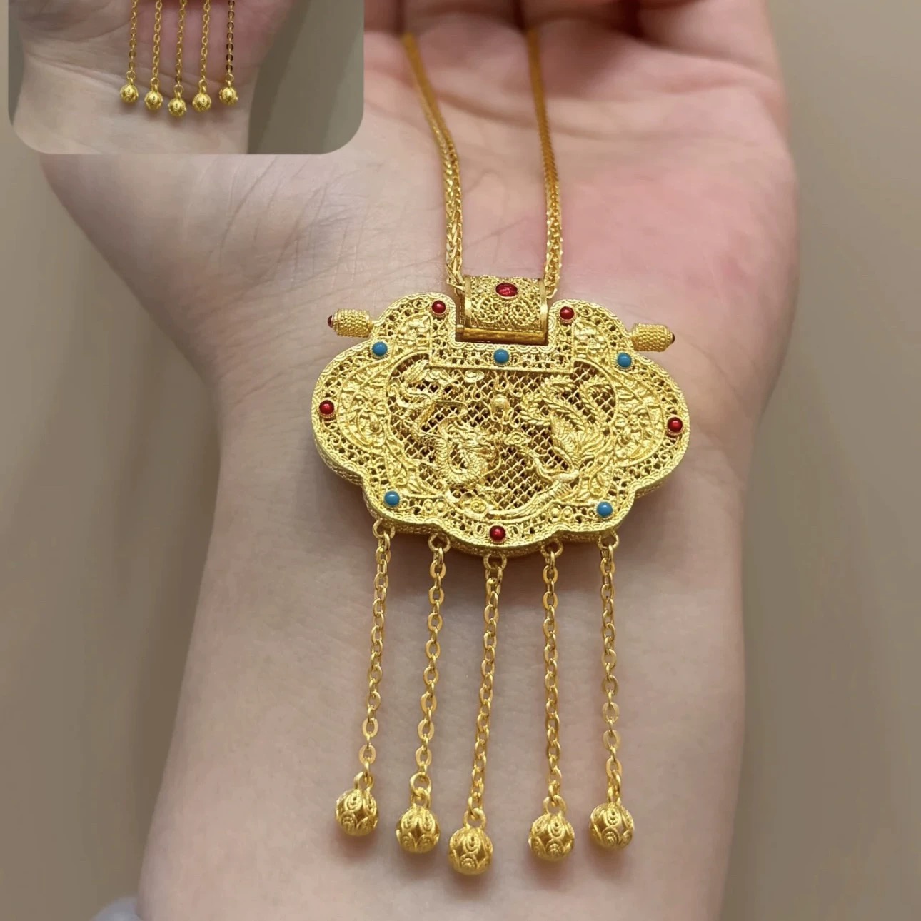  【清货专属链接】XL3761 花丝天子门生流苏锁包项链