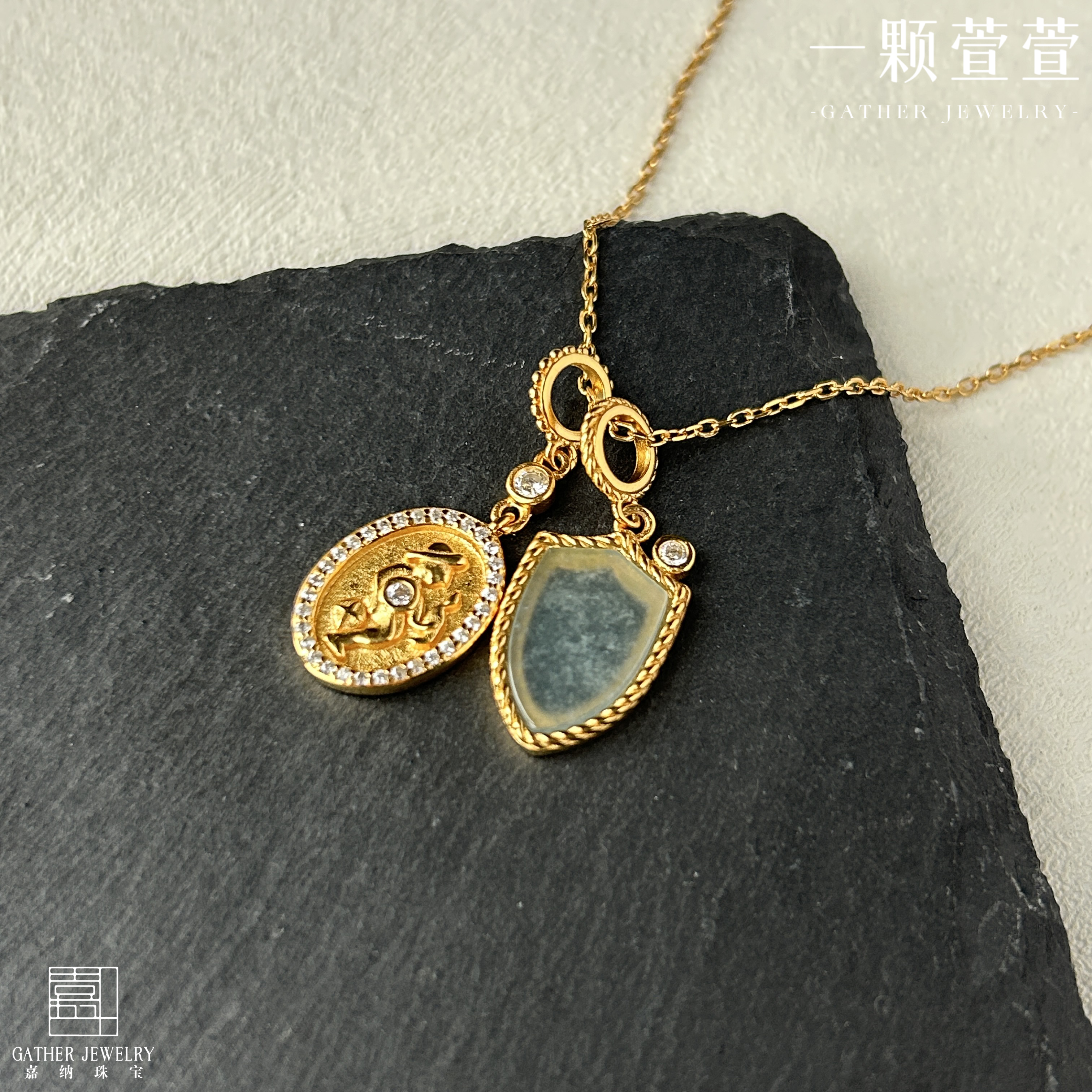 【守护之盾】一颗萱萱天然翡翠银镶蛋面项链780116时尚精致百搭