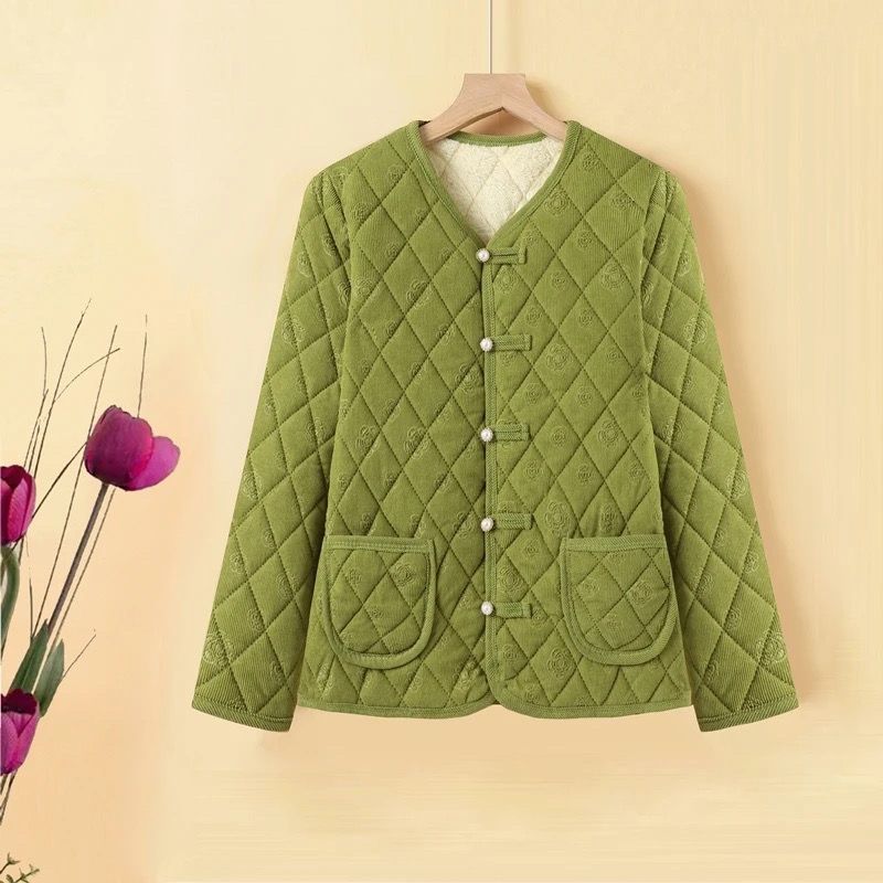 秋冬款国风珍珠扣妈妈装加绒加厚保暖休闲妈妈棉袄棉服