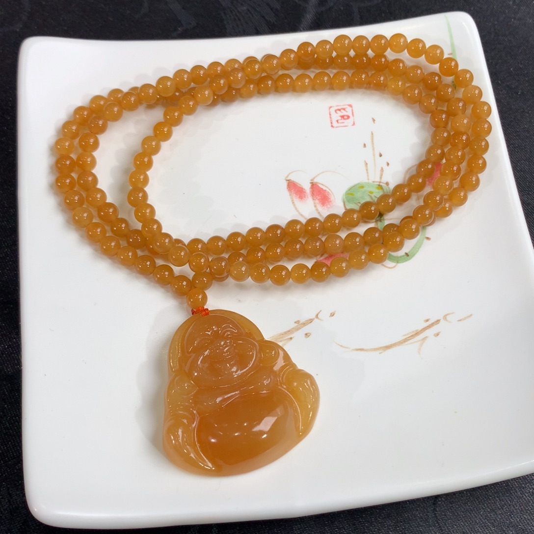 和田玉未镶嵌颈饰精品佛公，同色链子