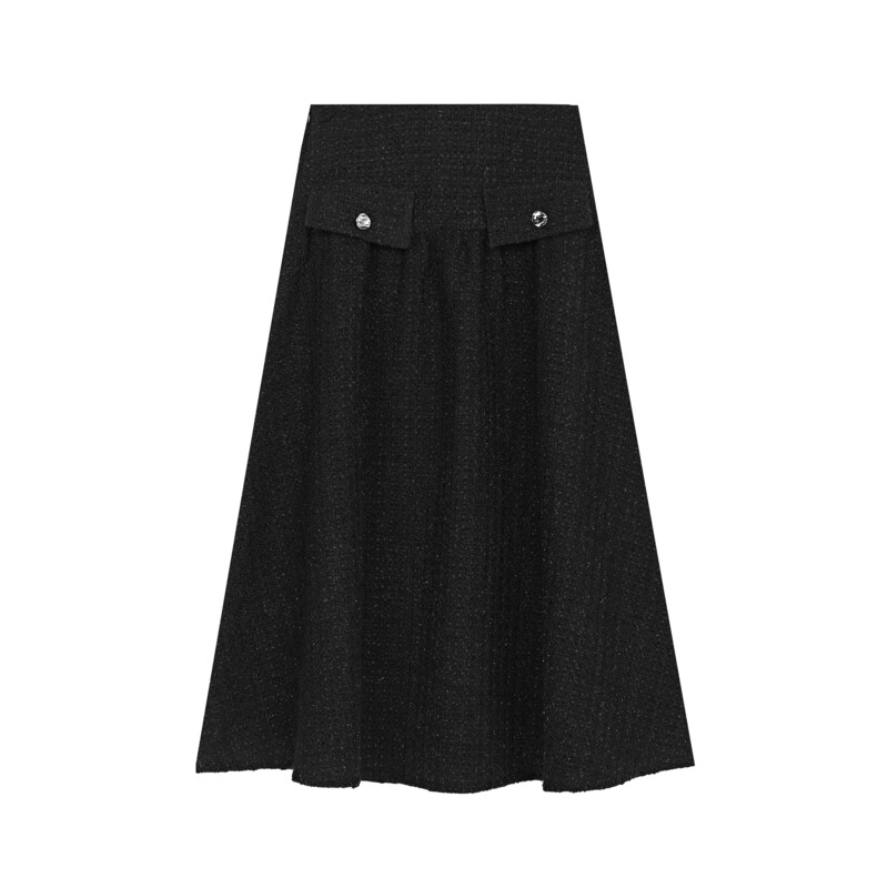 圣迪奥女装时尚小香风高腰格纹A字毛呢伞裙S23481105