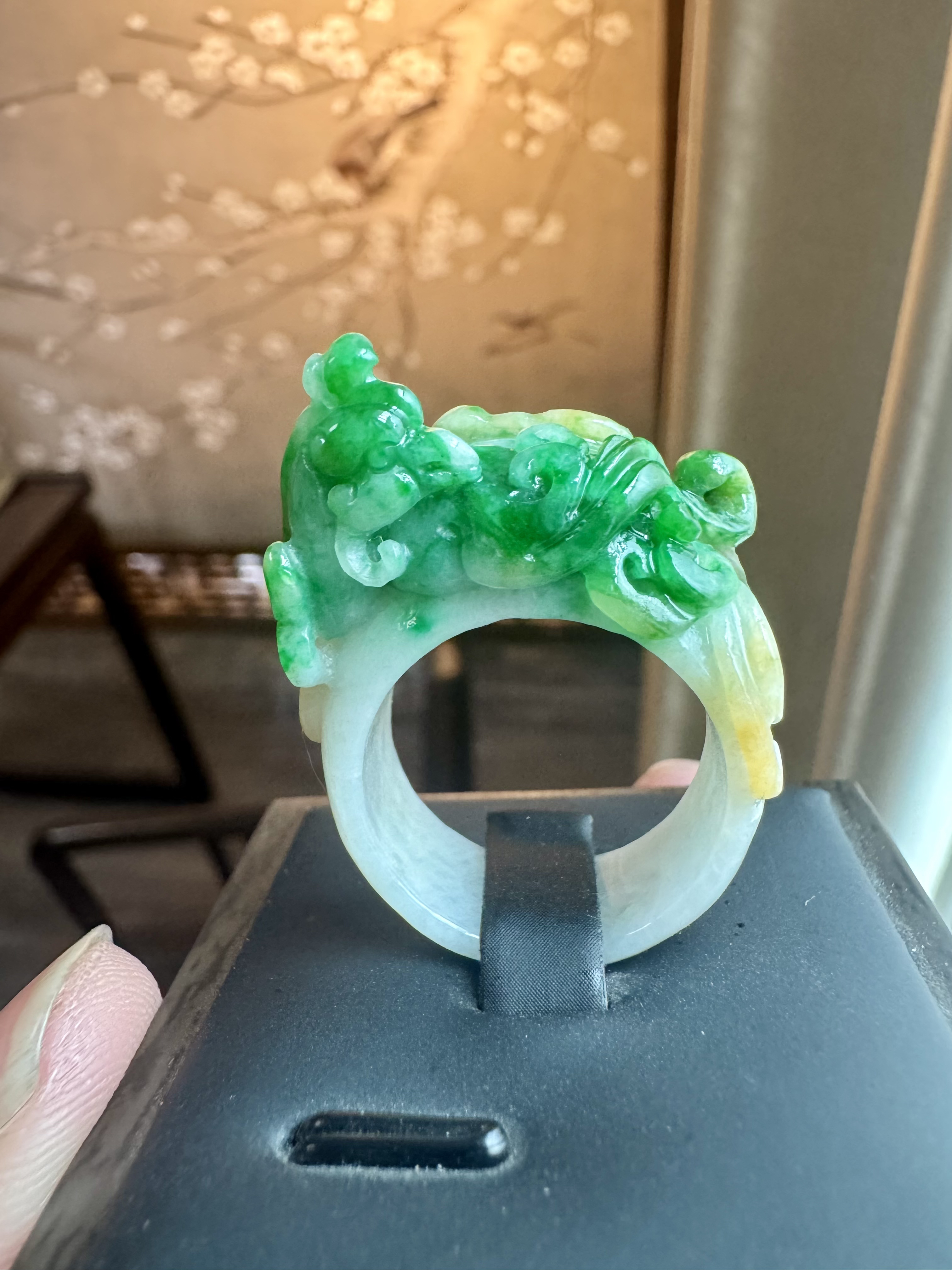 精美凤凰天然A货三彩黄加绿戒指一物一证