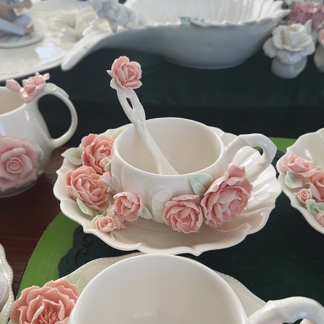 牡丹花咖啡杯碟加勺子