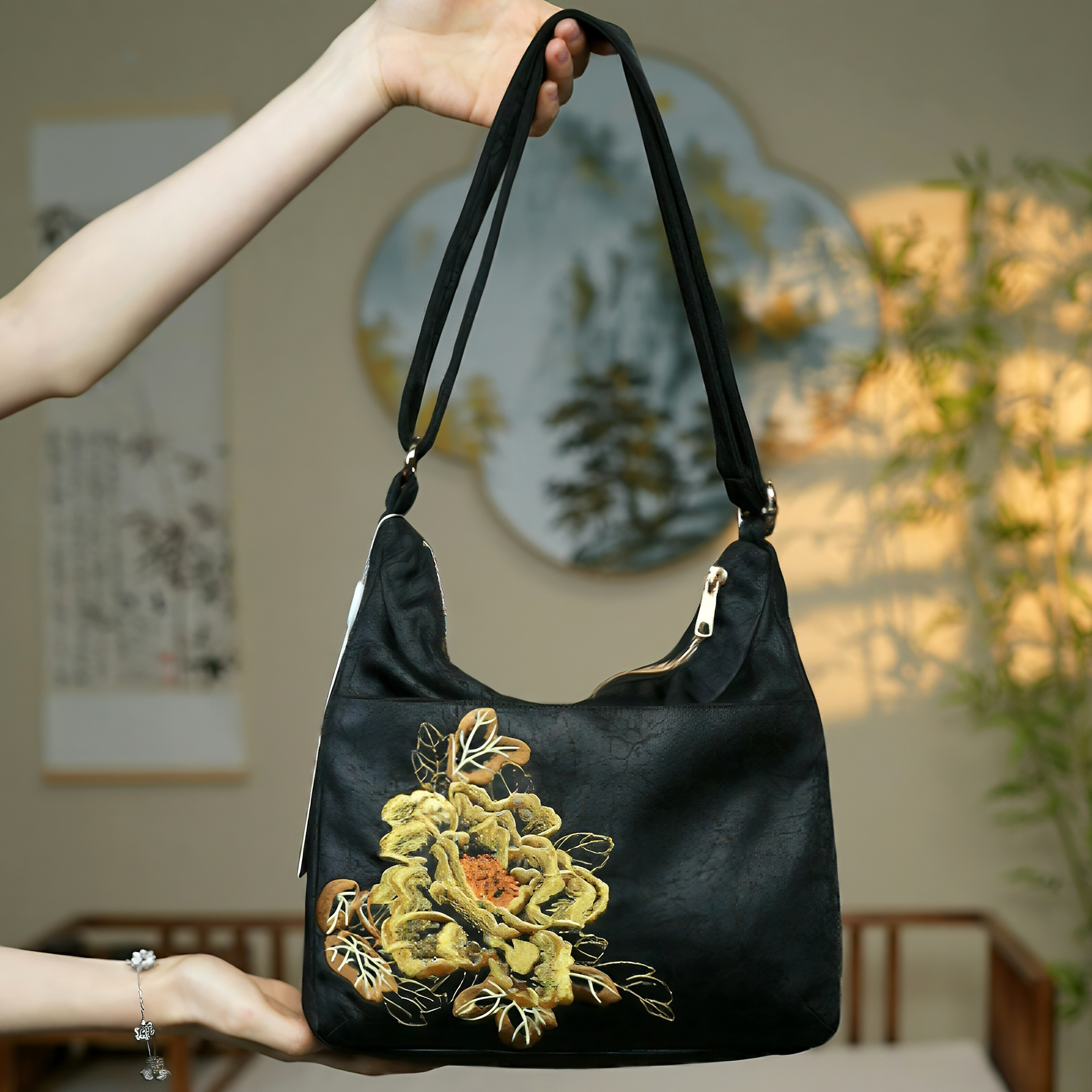 【金贵牡丹斜挎包】P新中式26*23调节斜挎包实用小巧国风百搭盼盼2