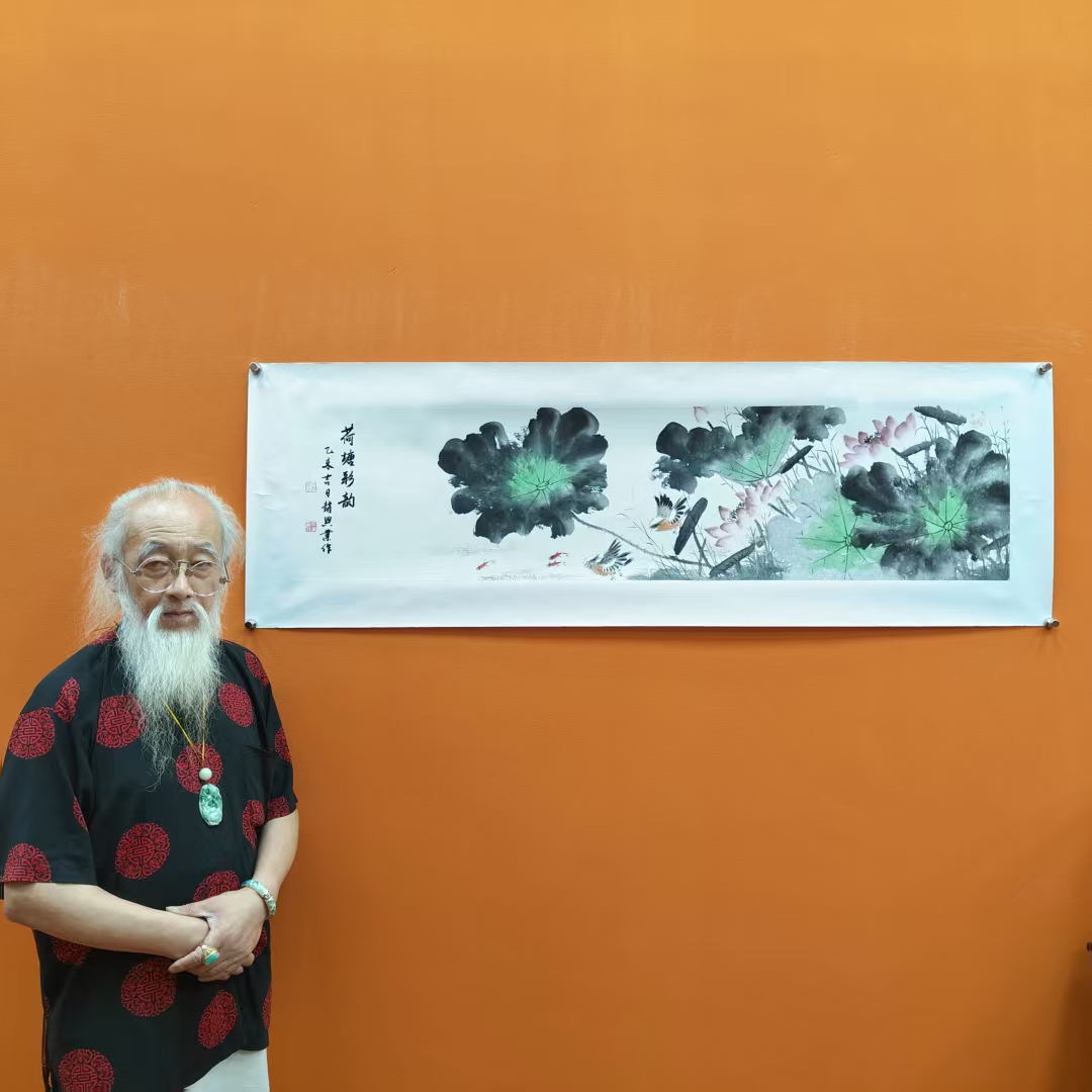 赵兴业《荷塘彩韵》四尺对开 托裱 136*34cm -古墨堂3